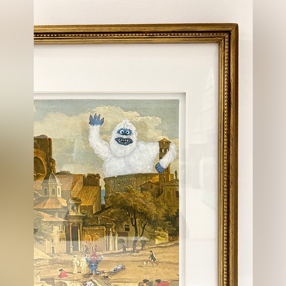 ALTERED Reimagined Thrift Store Find Framed Christmas Rudolph Reindeer Decor - Picture 3 of 10